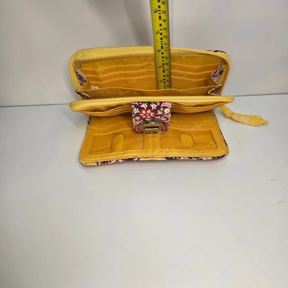 Vera Bradley Retired Yellow Purple Floral Accordion Zip Around Wallet Organizer‎
